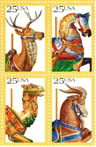 CAROUSEL ANIMALS--Block of 4 Collectible Stamps--FREE SHIPPING - Picture 1 of 1