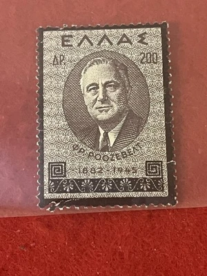 Grecia 1945 Franklin D. Roosevelt 1882-1945 200 dracmas sello extranjero sin usar G+ Foto 1 de 3