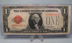 1928 "Funny Back"  RED Seal Silver Certificate $1 ONE Dollar note.  A/A Block. - Picture 1 of 12