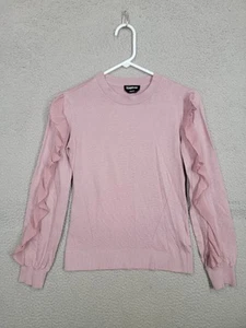 Bebe Pink Lightweight Sweater Small With Ruffled Sleeves Spring Pastel Top - Picture 1 of 7