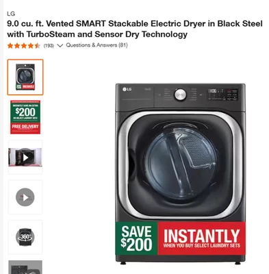 NOVO LG 7,4 pés cúbicos Secador elétrico Smart Front Load RETIRADA LOCAL pés - Imagem 1 de 2