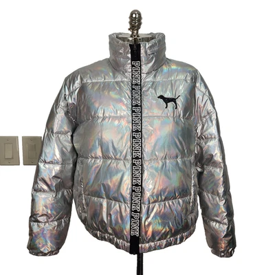 Chaqueta acolchada Victoria's Secret ROSA NUEVA CON ETIQUETAS L metálica plateada 2017 edición limitada Foto 1 de 4