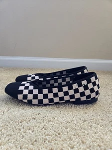 Vivaia black white check flats womens EU 41.5 square toe comfort slip on - Picture 1 of 10