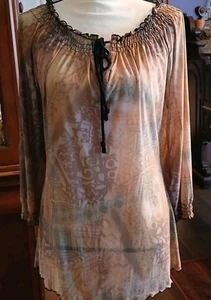 Mēchant Sheer Abstract Print Top S Long Sleeve Elastic Neckline And Cuffs Ties - Picture 1 of 8
