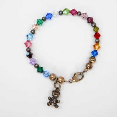 Pulsera de Plata de Ley 925 Multicolor Corte Cristal con Dije, Vintage - 6.25" Foto 1 de 4