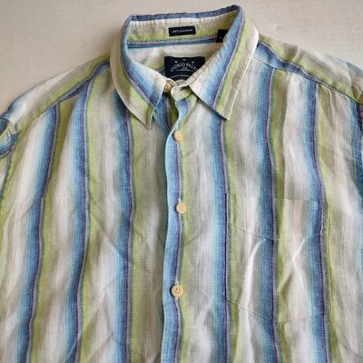 Indigo Palms Tommy Bahama Irish Linen Shirt Mens XL White Stripe Button Up Beach - Image 1 of 4
