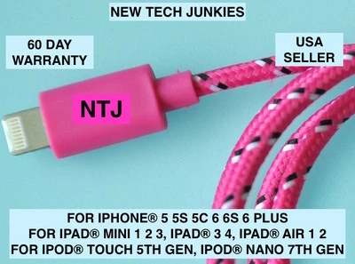 Braided USB data Sync power cord Charger Cable for iPhone X 8 7 plus 6 5s iPod 5 - Image 1 of 4