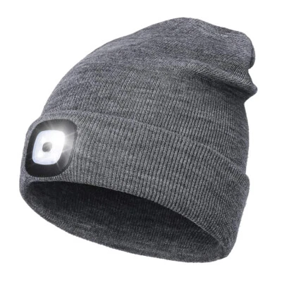 Paquete de 2 Gorros Unisex LED Luz Recargable Invierno Cálido Tejido Faros Gorra Foto 1 de 4