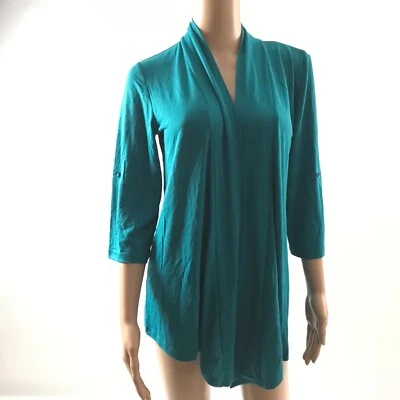 Cárdigan de invierno Port Authority para mujer frente abierto talla S azul turquesa manga 3/4 Foto 1 de 4