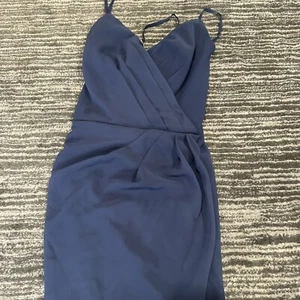 David’s Bridal Dress Womens 4 Formal Long Gown Cross Straps Slit Blue EUC - Picture 1 of 14