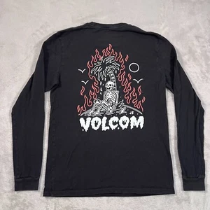 Volcom Shirt Mens Small Black Flaming Palm Tree Skeleton Graphic Long Sleeve - Picture 1 of 12