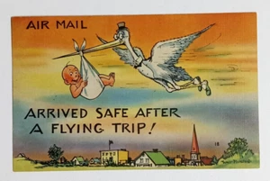Correo aéreo Cigüeña Bebé Humor Cómic Postal c1940 Lino Munson - Imagen 1 de 2