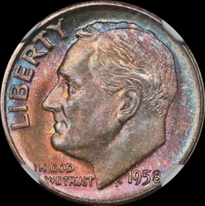 Toned 1958 Roosevelt Dime NGC MS67 - Bild 1 von 3