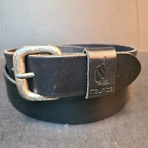 NAUTICA Vtg Black Leather Belt Made in Italy 40 - Picture 1 of 11