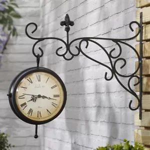 Garden Station Wall Clock Thermometer Double Sided Antique Style Bracket Retro - Picture 1 of 5