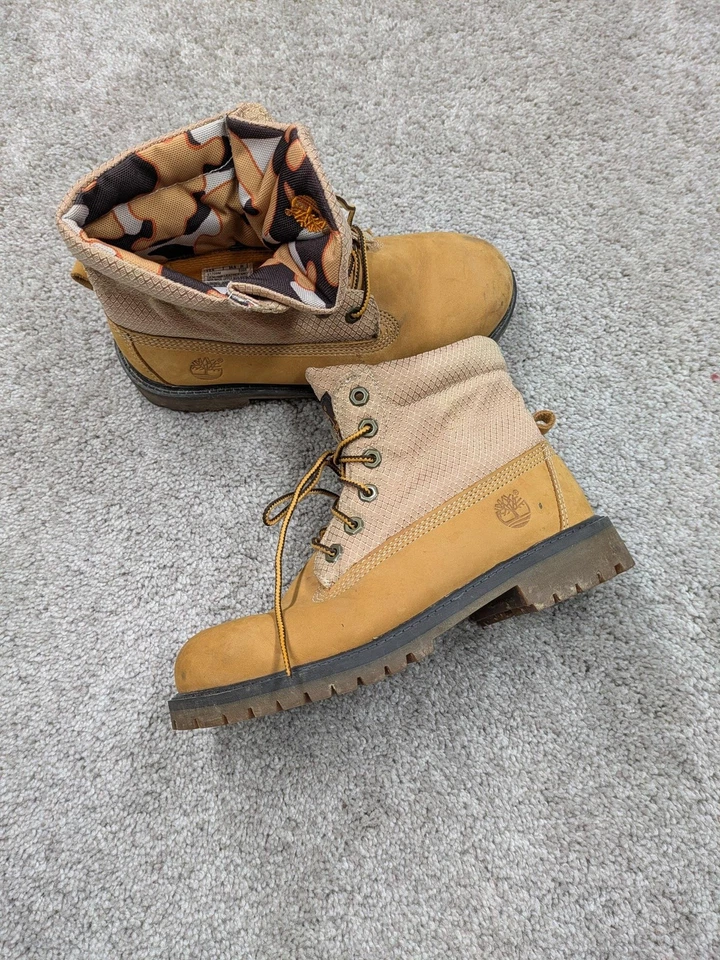 Botas Timberland Niños Talla 2.5 Cuero Trigo Lona Enrollable Forro Camuflado 21709 Foto 1 de 4
