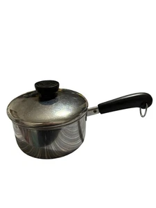 VTG Revere Ware 1 Quart Saucepan Matching Lid USA Stainless Steel Retro - Picture 1 of 5