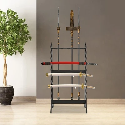 Sword Stand, Vertical Sword Stand Display Rack 10 Tier/5 Hole Sword Holder Black - Image 1 of 4