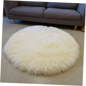 Round Sheepskin Rug, Real Sheep Skin Fur Rug, Lambskin Area Rug, 4X4 ft, - Picture 1 of 8