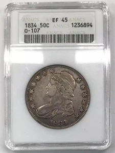 1834 Lg Date Small Letters O-107 Capped Bust Half Dollar ANACS EF/XF-45 soapbox - Picture 1 of 4