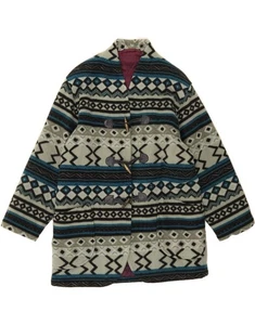 VINTAGE Womens Fleece Duffle Coat UK 16 Large Blue Fair Isle DD09 - Picture 1 of 2