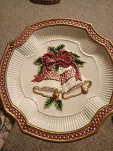 Collectible Fitz And Floyd Christmas Bell Scalloped Plate - Picture 1 of 3