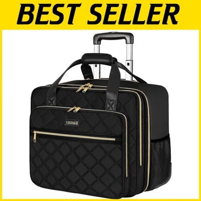 Elegante bolsa negra con ruedas para computadora portátil para mujer - diseño ultra espacioso e impermeable Foto 1 de 4