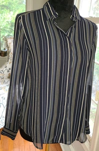 Camicia blusa Ann TaylorBlue nera a righe aderente manica lunga taglio taglia XS femminile - Foto 1 di 8