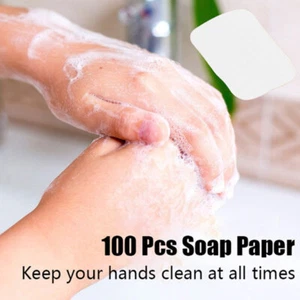 100 Scaglie Di Sapone Schiumogeno Per Lavare Le Mani Dischi Di Carta Fogli + - Zdjęcie 1 z 9