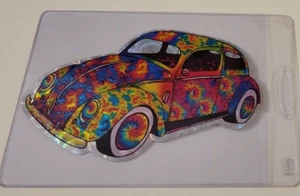 VOLKSWAGEN Tie-Dye VW BUG Hippy CAR Vintage PRISM VENDING MACHINE STICKER CARD - Picture 1 of 3