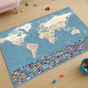 Weltkartenteppich, Kinderkartenteppich, Flagge Lernmatte, Geographie Teppich, pädagogisch - Bild 1 von 11