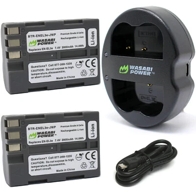 Wasabi Power Battery (2-Pack) and Dual Charger for Nikon EN-EL3e, EN-EL3