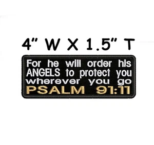 Psalm 91:11 Patch Embroidered Iron-on Applique Bible Verse Love Jesus God Faith - Picture 1 of 25