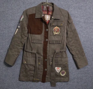 Chaqueta Double D Ranch Mujer XS Verde Marrón Militar Gamuza Parche Cinturón **LEER** - Imagen 1 de 15