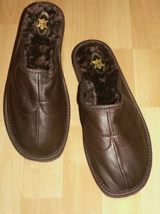 Herren Hausschuhe Slipper Leder mit echtem Lammfell - alle Größen zur Auswahl - Bild 1 von 2