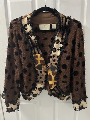 Vintage Large Design Options Philip & Jane Gordon Animal Print Sweater Cardigan - Imagem 1 de 4