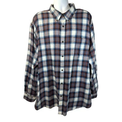 Foundry Cotton Flannel Orange Blue Plaid Mens Long Sleeve Button Down Size 3XL - Image 1 of 4