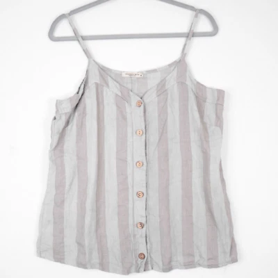 Francesca Bettini Womens Top Size M Linen Grey 2 Tone Striped Spaghetti Strap  - Image 1 of 4