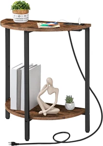 Half round Side Table with Charging Station, Half Moon Table, 2-Tier Small Entry - Picture 1 of 9
