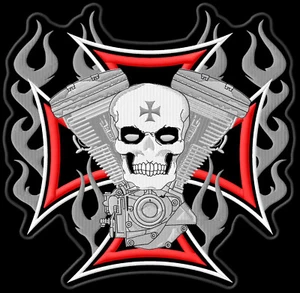 Skull Cross Motor XL crâne ecusson brodé patche Thermocollant iron-on patch - Picture 1 of 1