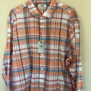 Hickey Freeman Orange Plaid Button Down Dress Shirt Long Sleeve Mens XXL 2XL NWT - Picture 1 of 11