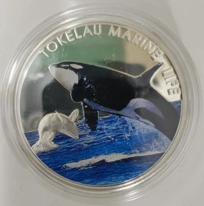 2012 Tokelau $5 Marine Life - The Orca 20gr .925 Silver Proof Low Mintage - Picture 1 of 12