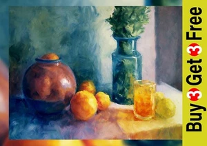 Vaso arancione limoni stampa 5"x7" su carta opaca | Opera d'arte espressiva brillante - Foto 1 di 17