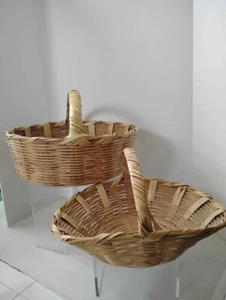 Pair of Vintage Oval Split Wood Baskets Gathering Basket New - Picture 1 of 22