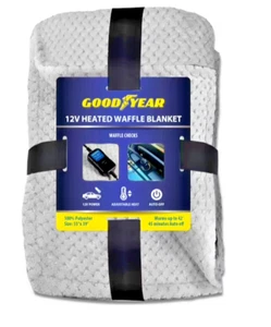 Goodyear 12Volt Gray Waffle Plush Heated Electric Travel Blanket. Size 55” X 39” - Picture 1 of 8
