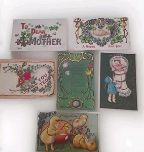 Antike Glitzer Postkarten Anfang 1900 Baby Ostern Valentinstag Postkarten Lot  - Bild 1 von 11