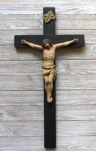 Vintage Kruzifix Holz Holzkreuz Metall Jesus 18 Zoll religiös katholisch christlich - Bild 1 von 12