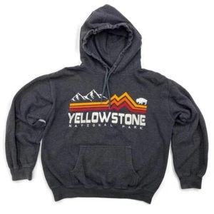 Felpa con cappuccio uomo Prairie Mountain M Yellowstone National Park antracite logo feltro - Foto 1 di 13