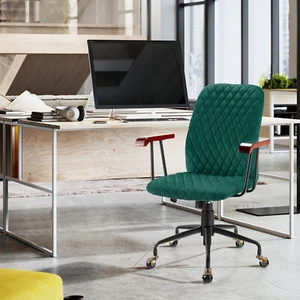Swivel Adjustable Task Chair Velvet Home Office Chair w/ Wooden Armrest - Picture 1 of 20