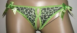 (5-Pack) Women Open Crotch Thong Leopard Green V-string Panty Knicker Underwear